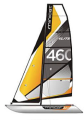 MiniCat 460 Elite – ujęcie ogólne na wodzie (katamaran pompowany, carbon)