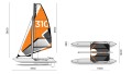 Minicat 310 – wymiary: długość 3150 mm, szerokość 1400 mm; maszt 3800 mm; rzut z góry