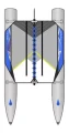 MiniCat Guppy – pływaki 390 mm i trampolina, widok z góry.