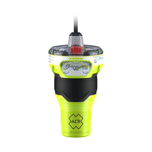 ACR GlobalFix V6 (RLB-43) EPIRB Cat. II — radiopława front, lampa stroboskopowa, antena w pozycji spoczynkowej
