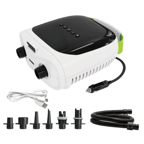 Paddleboardguru PBG 9 – zestaw: pompka 20 PSI z wężem, końcówkami, kablem USB i wtykiem 12V