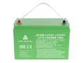 Bateria LiFePO4 12V 150Ah AZO Digital LP12-150 — zaciski M8 i tabliczka znamionowa, detal przedniej części obudowy