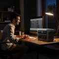 Anker SOLIX C1000 gen2 - zdjęcie lifestylowe - praca w domu przy komputerze wieczorem