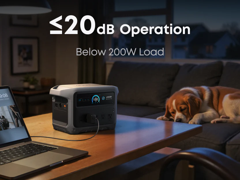 Stacja zasilania Anker C1000gen - podłączona do domowego laptopa - cicha praca
